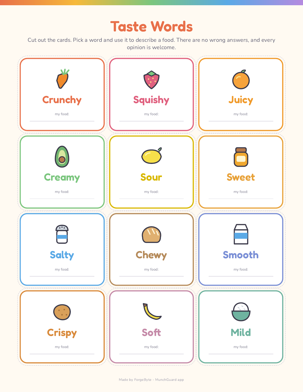 Preview of the 12 taste word cards